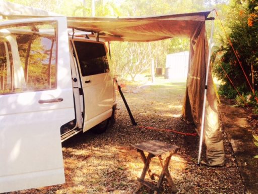 A travelling van, set up for the day
